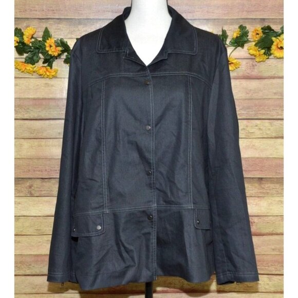 Ladies Studio V Lightweight Gray Chambray Jacket Snap Front Stretch Plus Size 2X - Picture 1 of 9